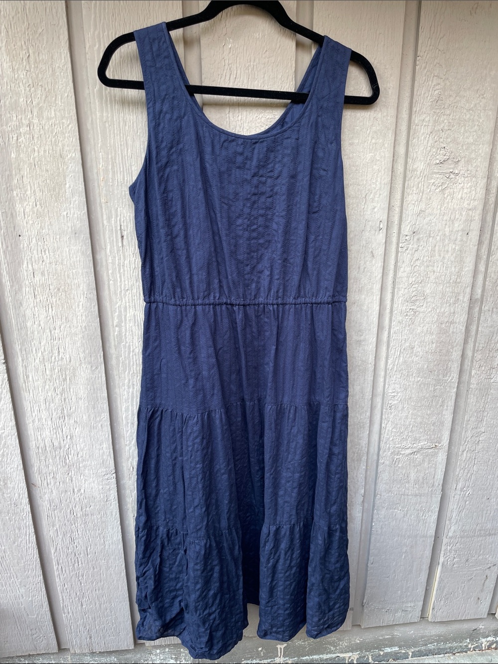 Talbots navy cotton tiered sleeveless midi dress